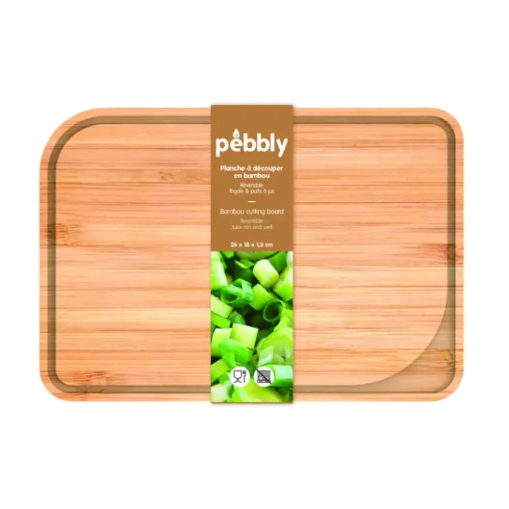 PEBBLY Planche à Découper Bambou avec Rigole 26 x 18 cm New