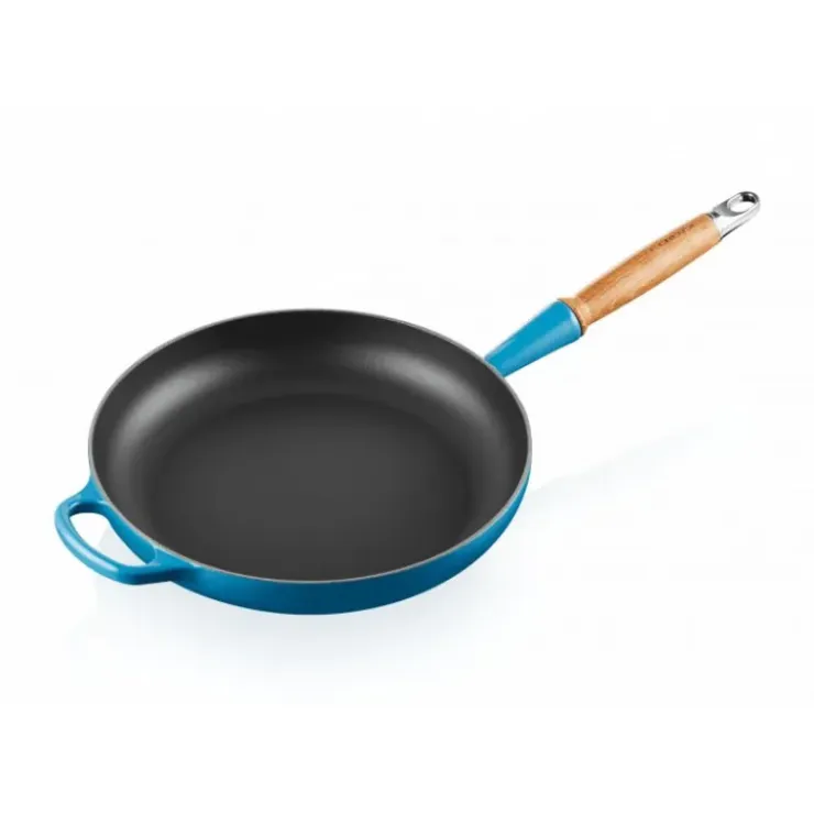 LE CREUSET Poêle en Fonte 28 cm Azur avec Manche en Bois Signature Sale