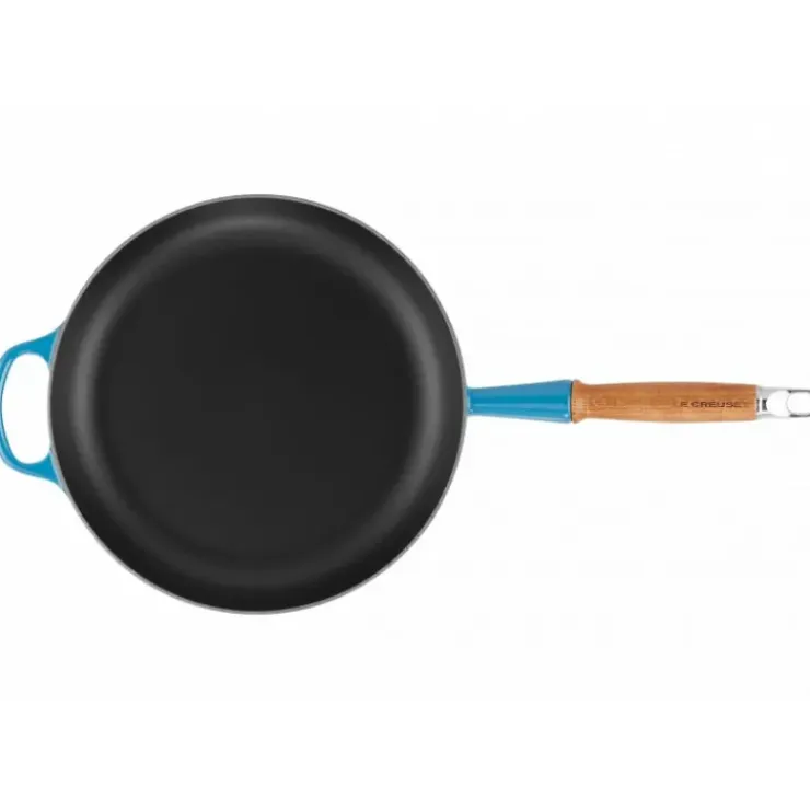 LE CREUSET Poêle en Fonte 28 cm Azur avec Manche en Bois Signature Sale