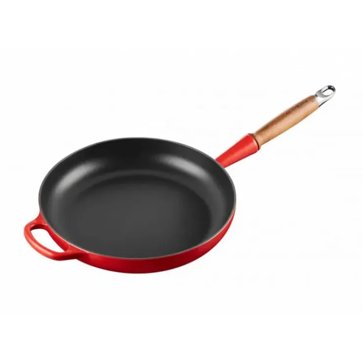 LE CREUSET Poêle en Fonte 28 cm Cerise avec Manche en Bois Signature New