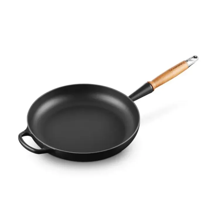 LE CREUSET Poêle en Fonte 28 cm Noir Mat avec Manche en Bois Signature Best