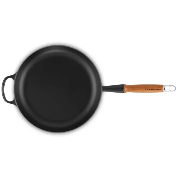 LE CREUSET Poêle en Fonte 28 cm Noir Mat avec Manche en Bois Signature Best