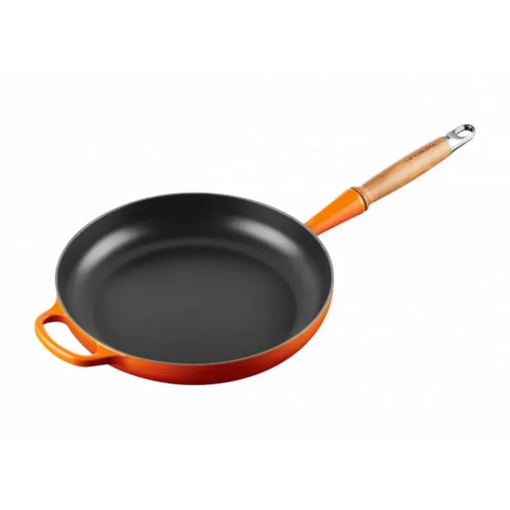 LE CREUSET Poêle en Fonte 28 cm Volcanique avec Manche en Bois Signature Discount
