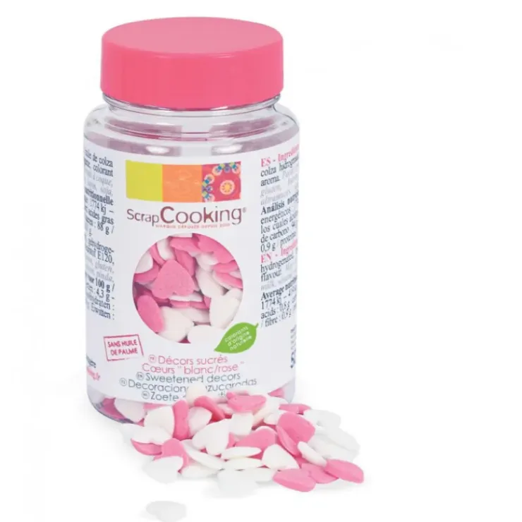SCRAPCOOKING Pot de décors en sucre - Coeurs rose & blanc 50g New