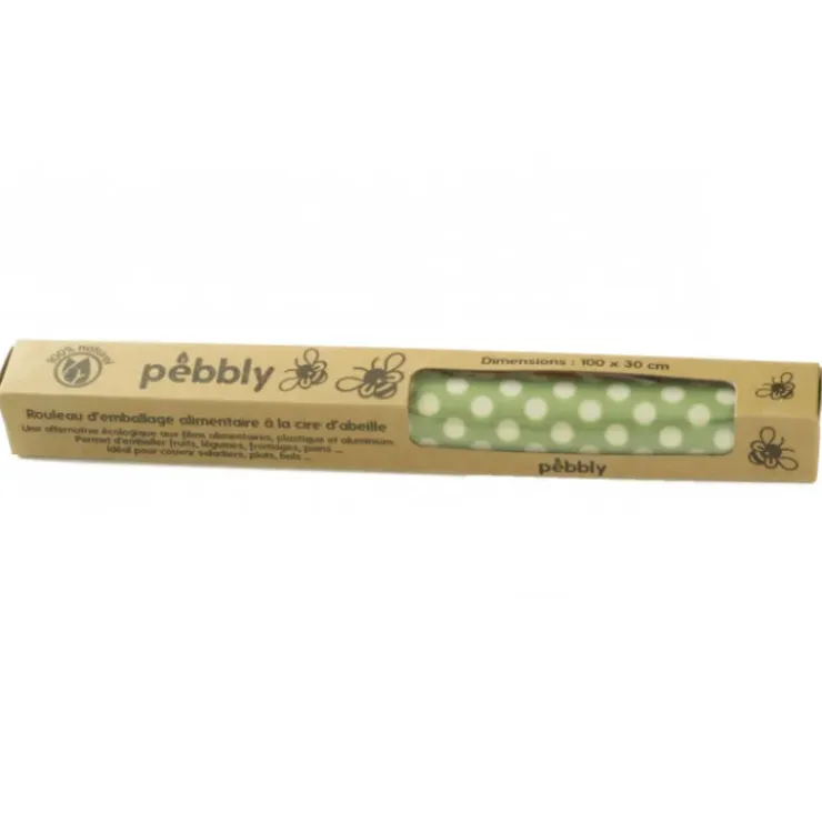 PEBBLY Rouleau Emballage Alimentaire Cire Abeille Pois Vert 30 x 100 cm Online