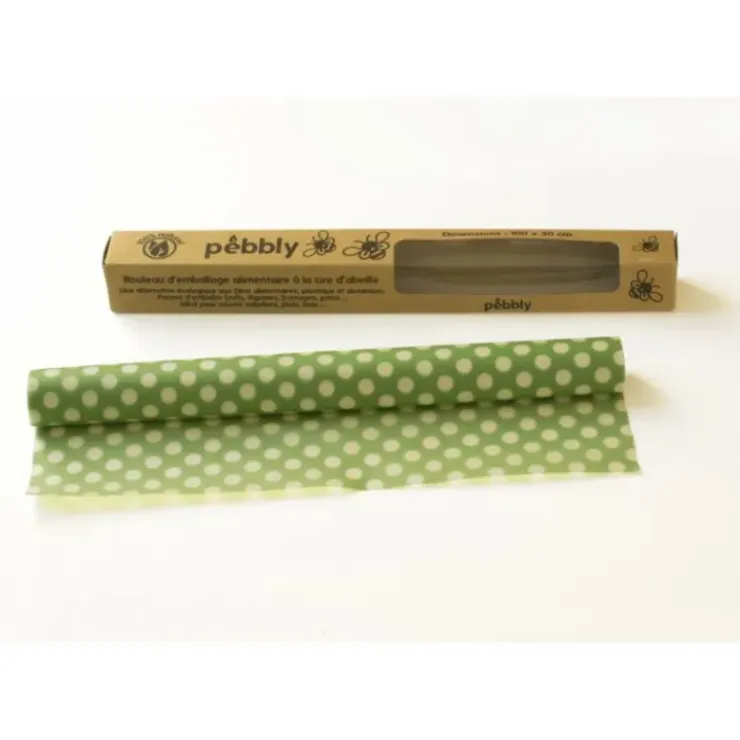 PEBBLY Rouleau Emballage Alimentaire Cire Abeille Pois Vert 30 x 100 cm Online