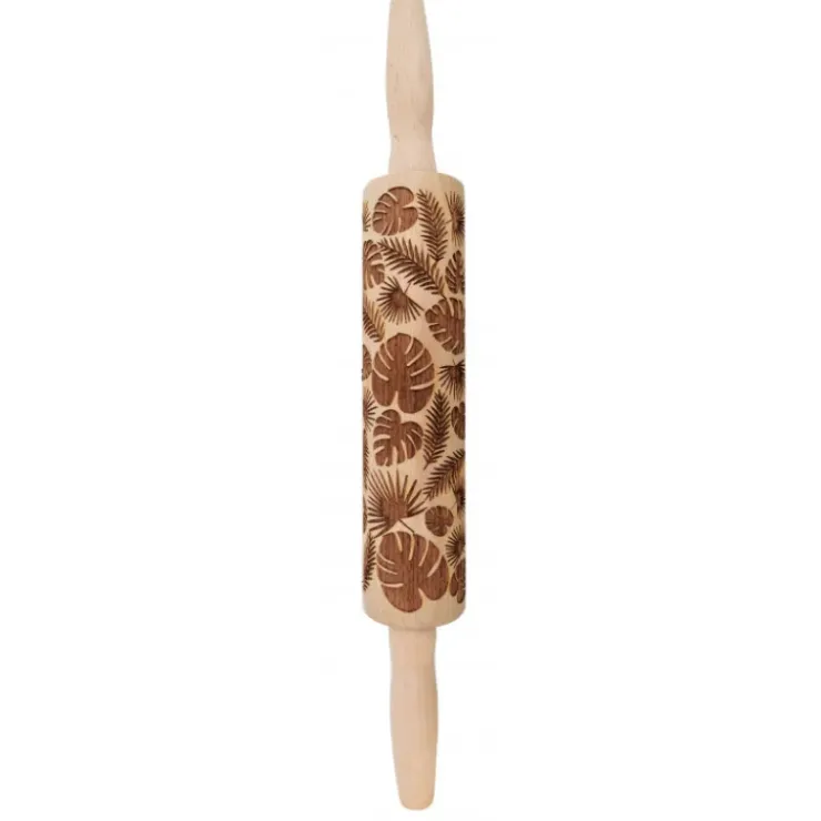 SCRAPCOOKING Rouleau Pâtisserie Motif Feuilles Tropicales 39 cm Bois Sale