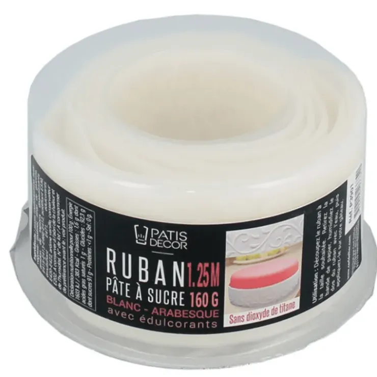 PATISDECOR Ruban Pate à Sucre Blanc Arabesque 1,25 m x H 5 cm Patisdécor Discount