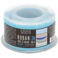 PATISDECOR Ruban Pate à Sucre Bleu Arabesque 1,25 m x H 5 cm Patisdécor