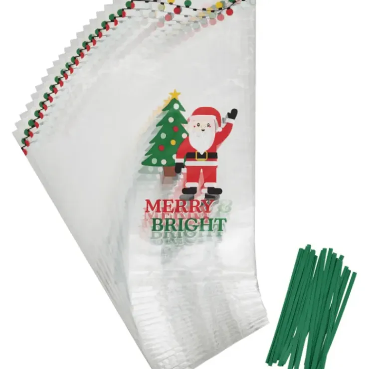 WILTON Sachet Bonbon Père Noël 11 x 23,5 cm avec Attaches Sachet (x20) Clearance