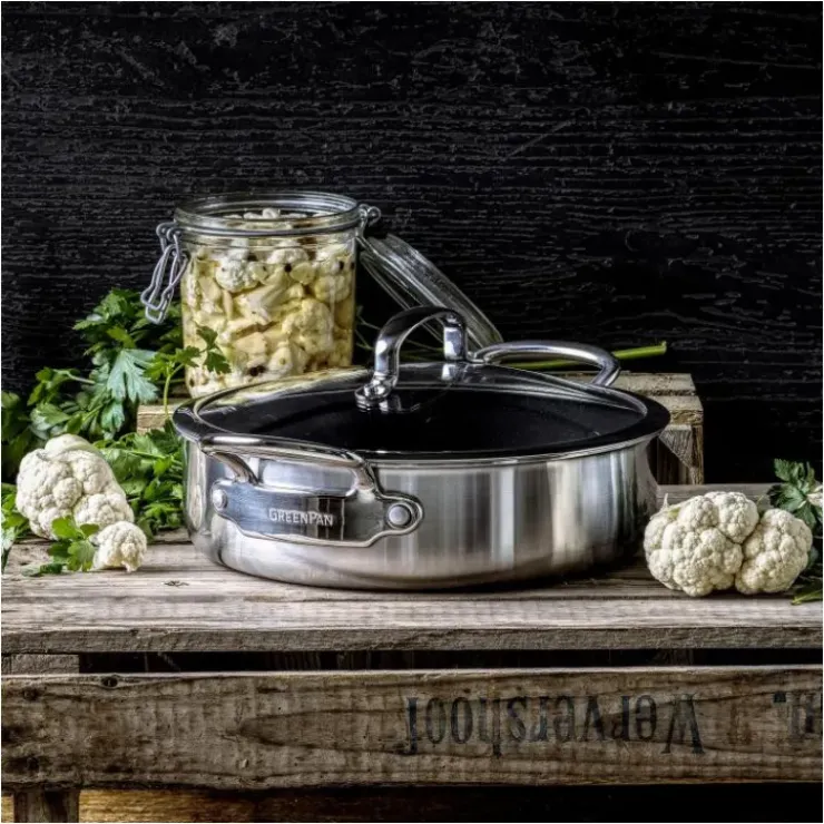 GREENPAN Sauteuse Inox Ø 26 cm avec Couvercle PREMIERE Hot