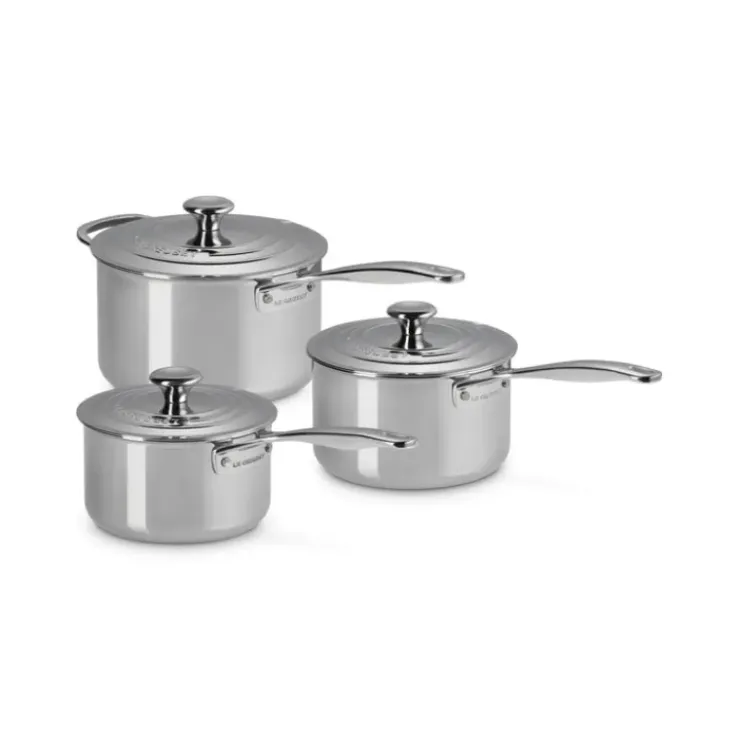 LE CREUSET Set 3 Casseroles Inox Signature avec Couvercle Discount
