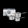 LE CREUSET Set 3 Pièces Casseroles Inox avec Couvercle New