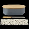 PEBBLY Set Boîte à Pain Ardoise Métal et Bambou 4 Pièces Discount