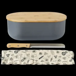 PEBBLY Set Boîte à Pain Ardoise Métal et Bambou 4 Pièces Discount