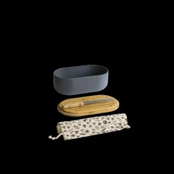 PEBBLY Set Boîte à Pain Ardoise Métal et Bambou 4 Pièces Discount
