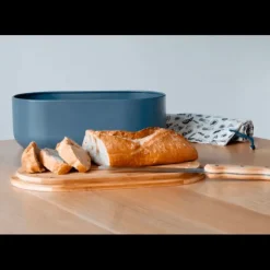 PEBBLY Set Boîte à Pain Ardoise Métal et Bambou 4 Pièces Discount