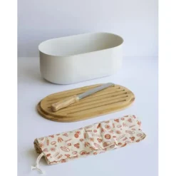 PEBBLY Set Boîte à Pain Métal et Bambou 4 Pièces Clearance