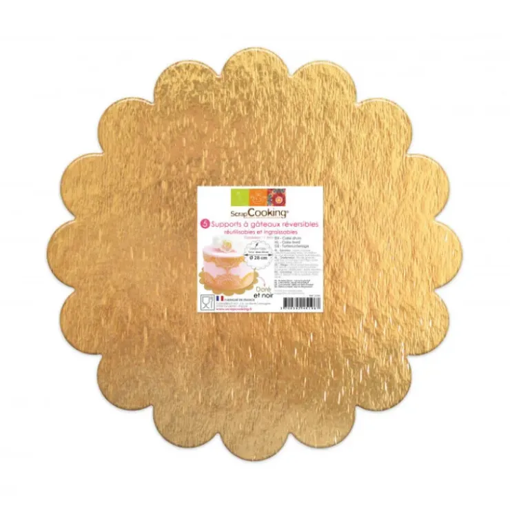 SCRAPCOOKING Support Gâteau Or et Noir Rond Cannelé Ø24cm x5 Best