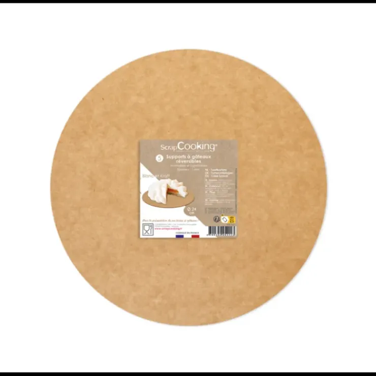SCRAPCOOKING Supports à Gâteaux Kraft et Blanc Rond 24 cm (x5) Online