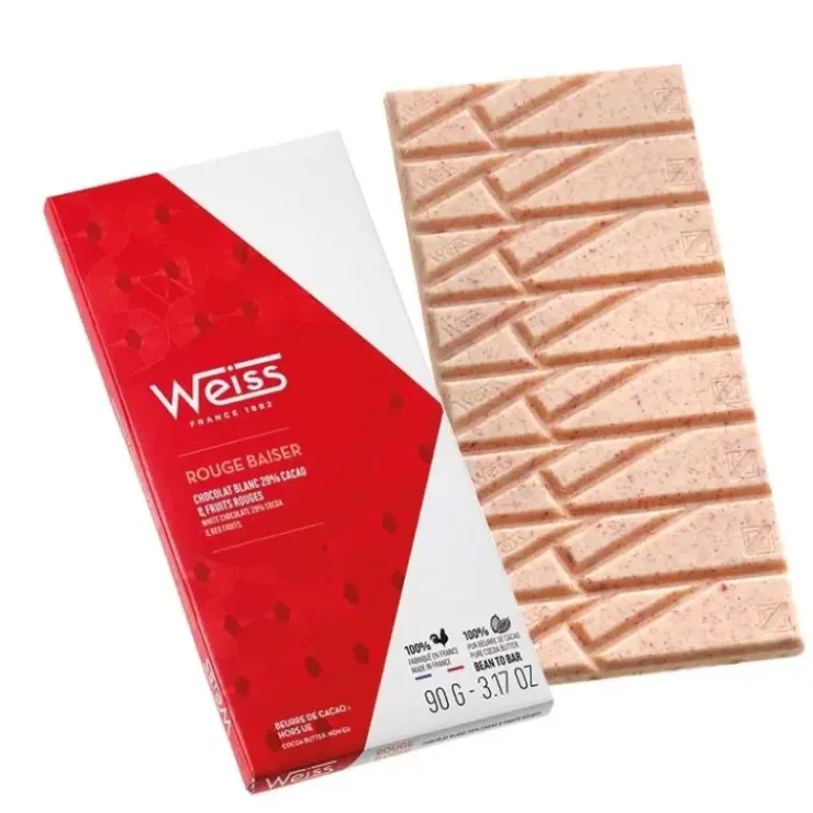 WEISS Tablette de Chocolat Blanc Rouge Baiser 29% 90 g Hot