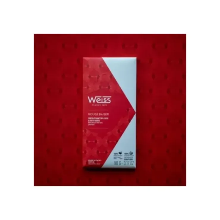 WEISS Tablette de Chocolat Blanc Rouge Baiser 29% 90 g Hot